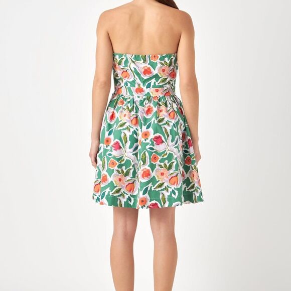 NWT English Factory Coquette Front Tie Green Multi Rose Flower Bustier Dress L - Picture 3 of 8